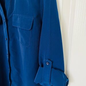 Denim & Co Button Down Blue Adjustable Sleeve Top